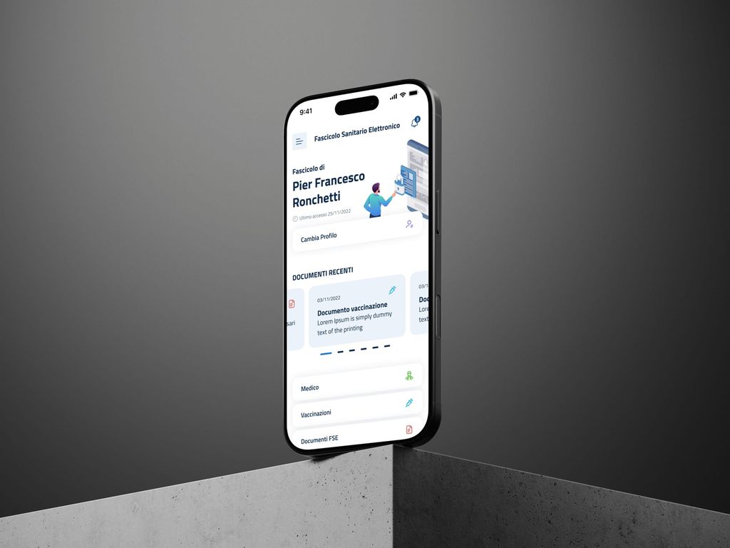 Schermata dell’app del Fascicolo Sanitario Elettronico su uno smartphone