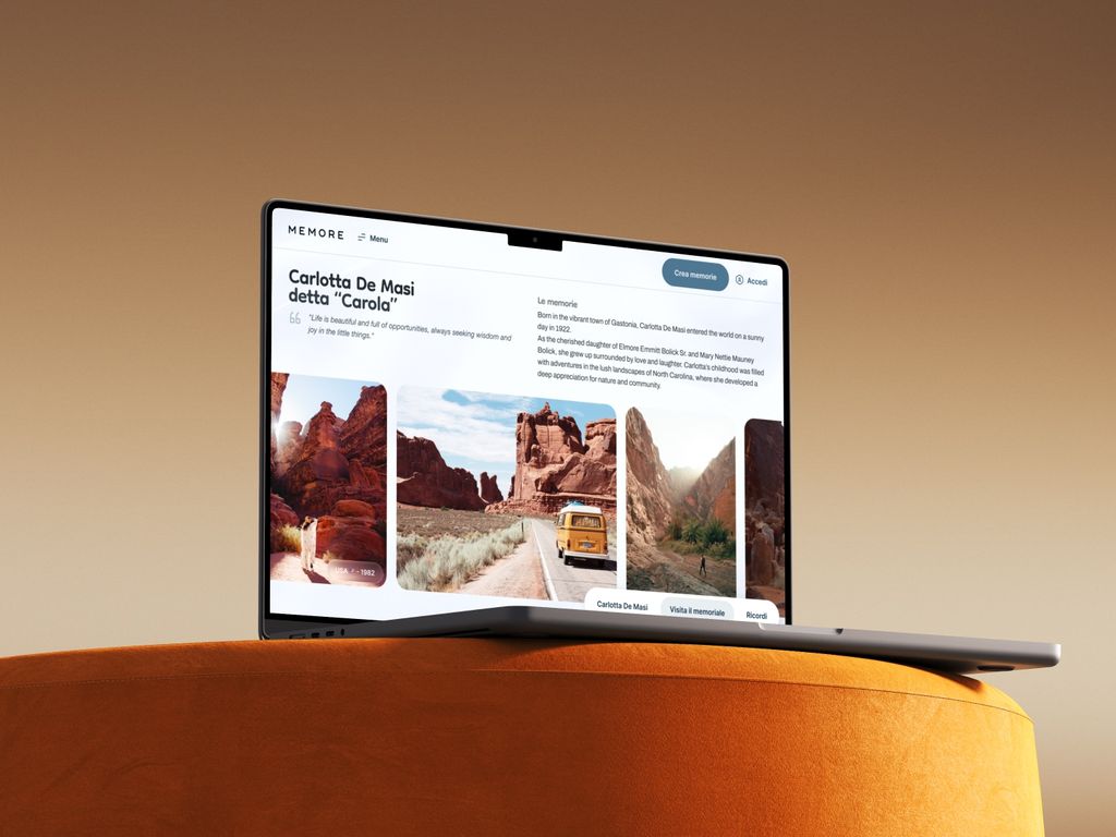 Pagina del sito Memore su un computer portatile